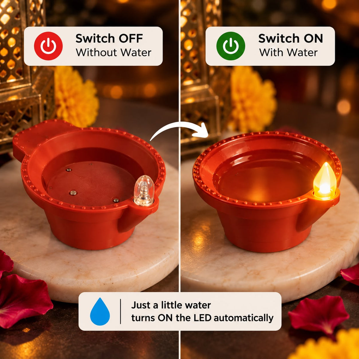 Water LED Sensor Diya – Decorative Diya Set