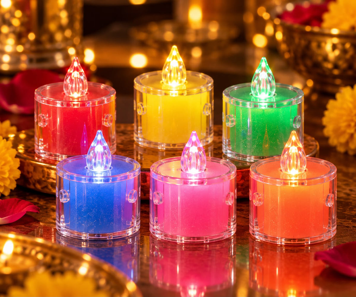 Mini LED Candle Set – 6 Pieces | Multicolor