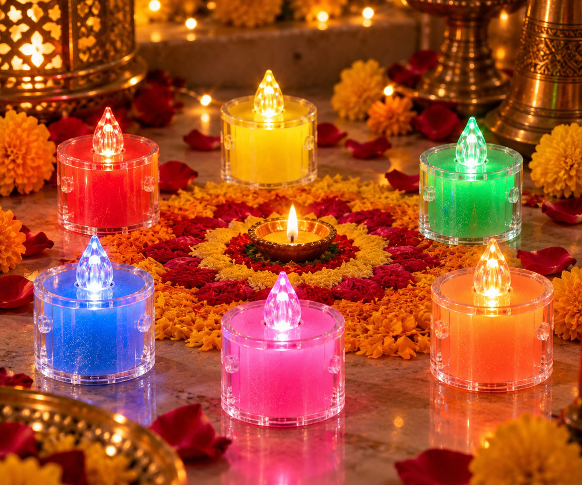 Mini LED Candle Set – 6 Pieces | Multicolor