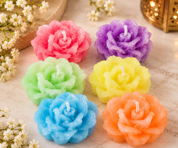 Rose Shaped Handmade Candle Set – 6 Pieces