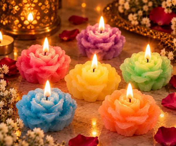 Rose Shaped Handmade Candle Set – 6 Pieces