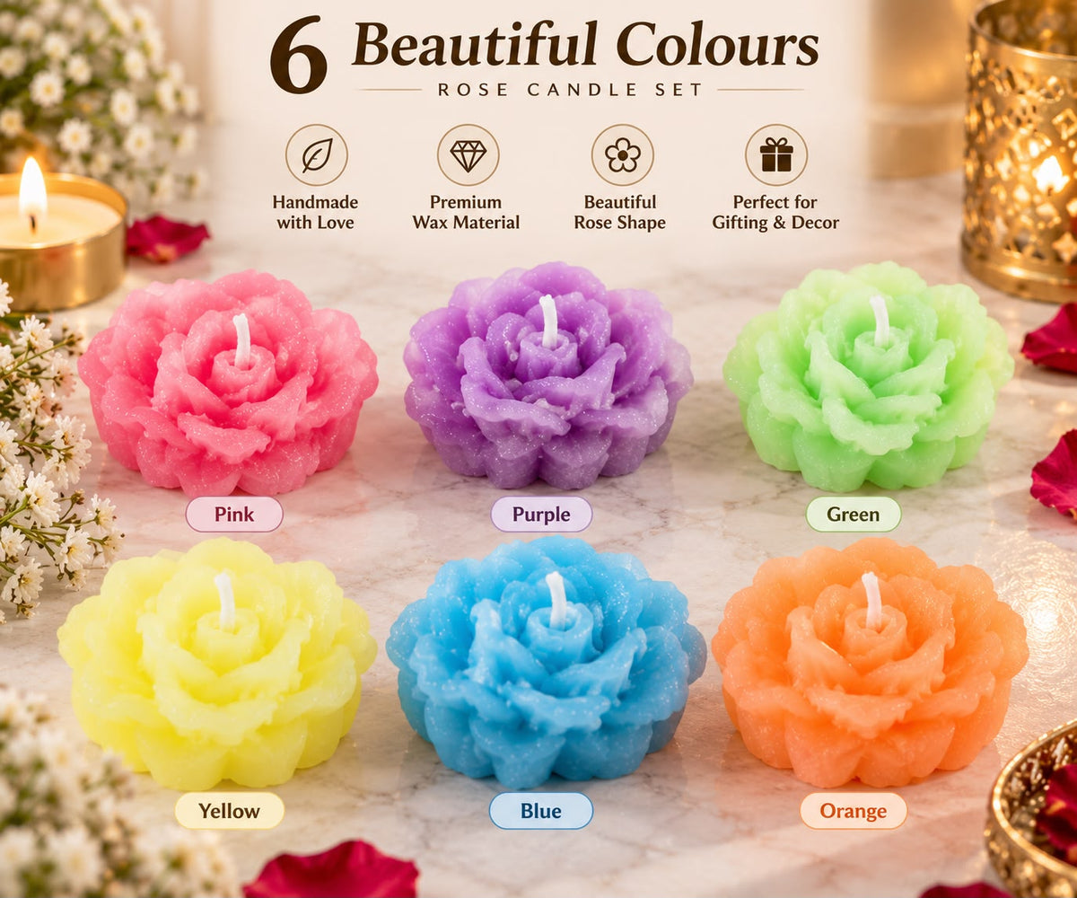 Rose Shaped Handmade Candle Set – 6 Pieces