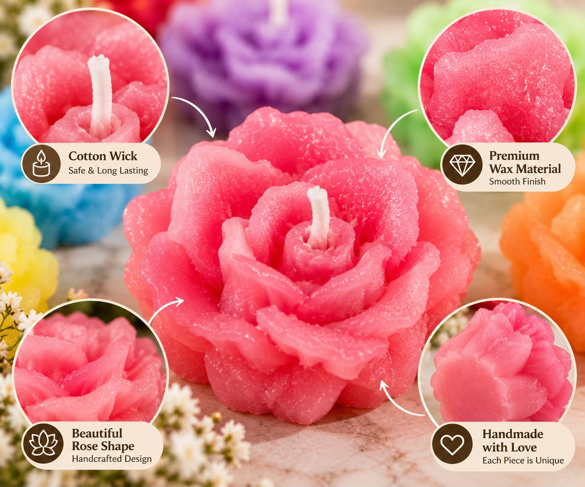 Rose Shaped Handmade Candle Set – 6 Pieces