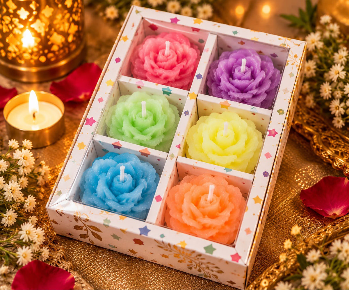 Rose Shaped Handmade Candle Set – 6 Pieces