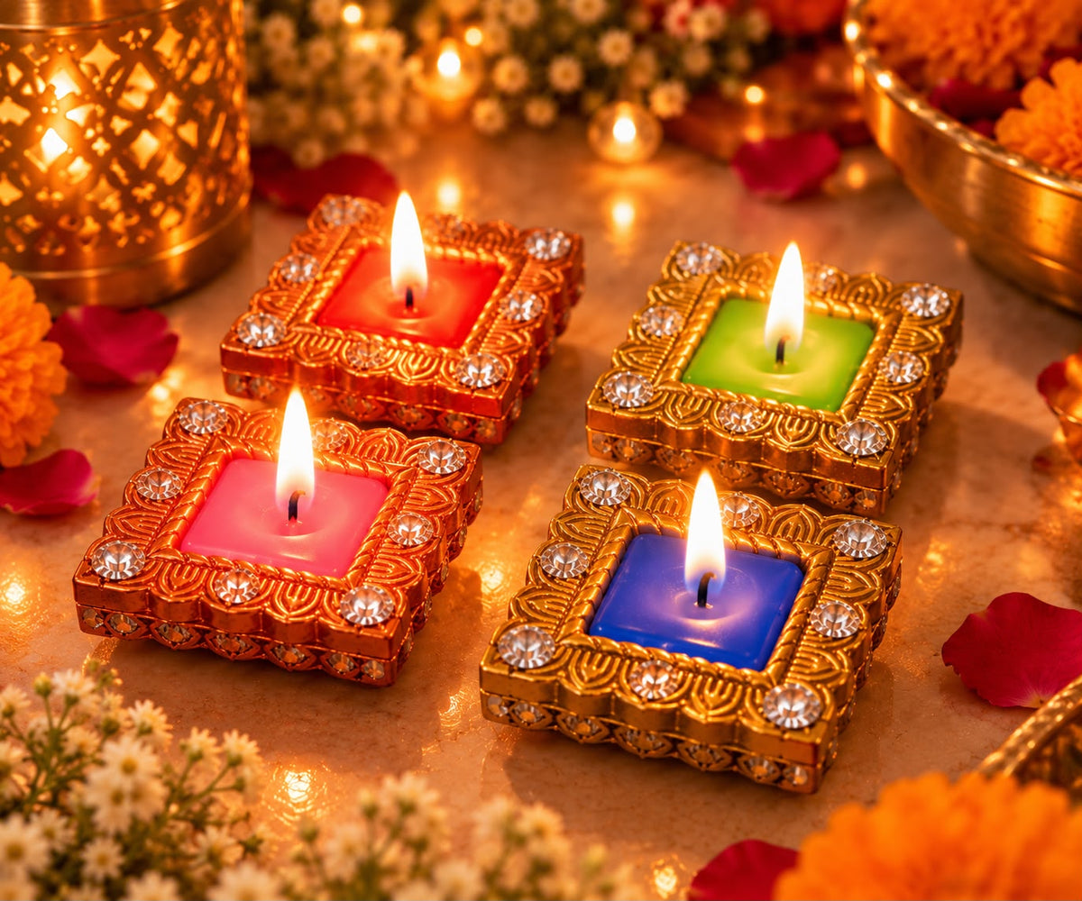 Decorative Diya Candle Set – 4 Pieces