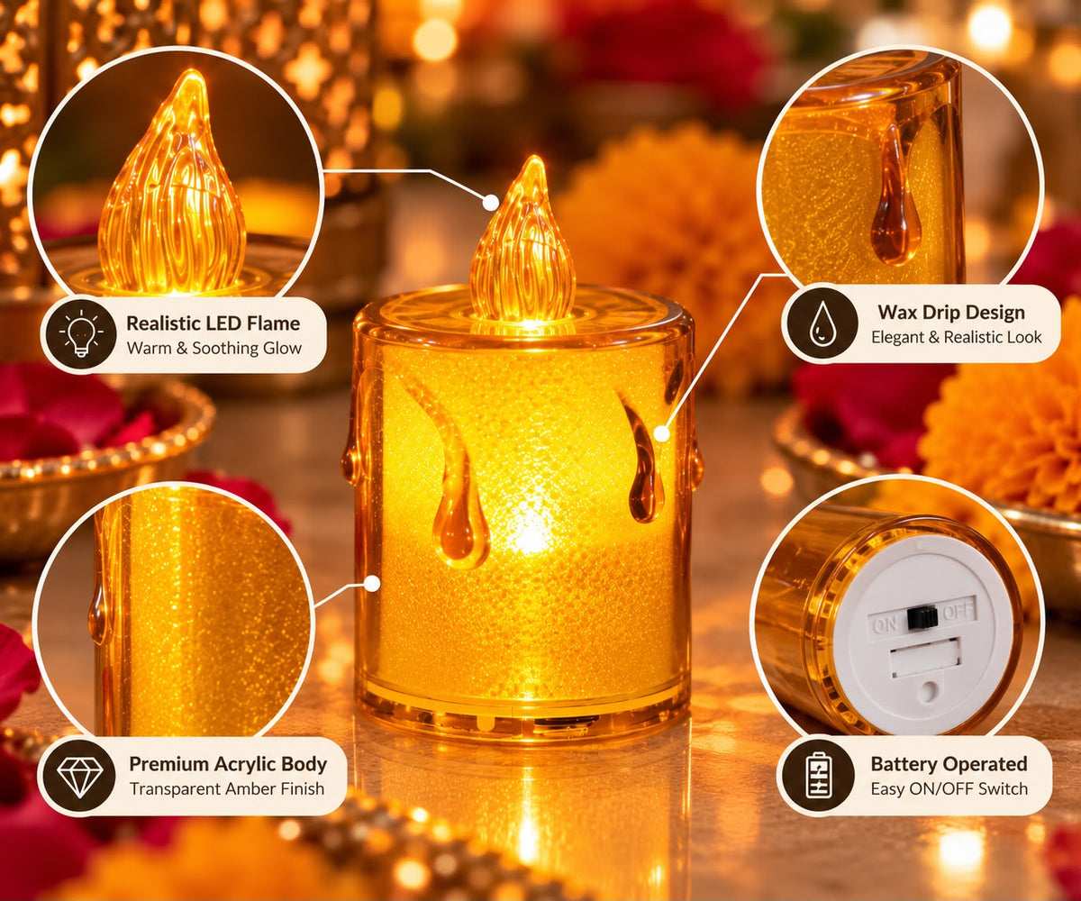 Amber Glow LED Candle – Decorative Flameless Candle