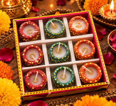 Decorative Round Diya Candle Set – 9 Pieces