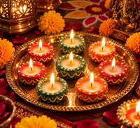 Decorative Round Diya Candle Set – 9 Pieces