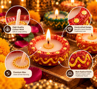 Decorative Round Diya Candle Set – 9 Pieces