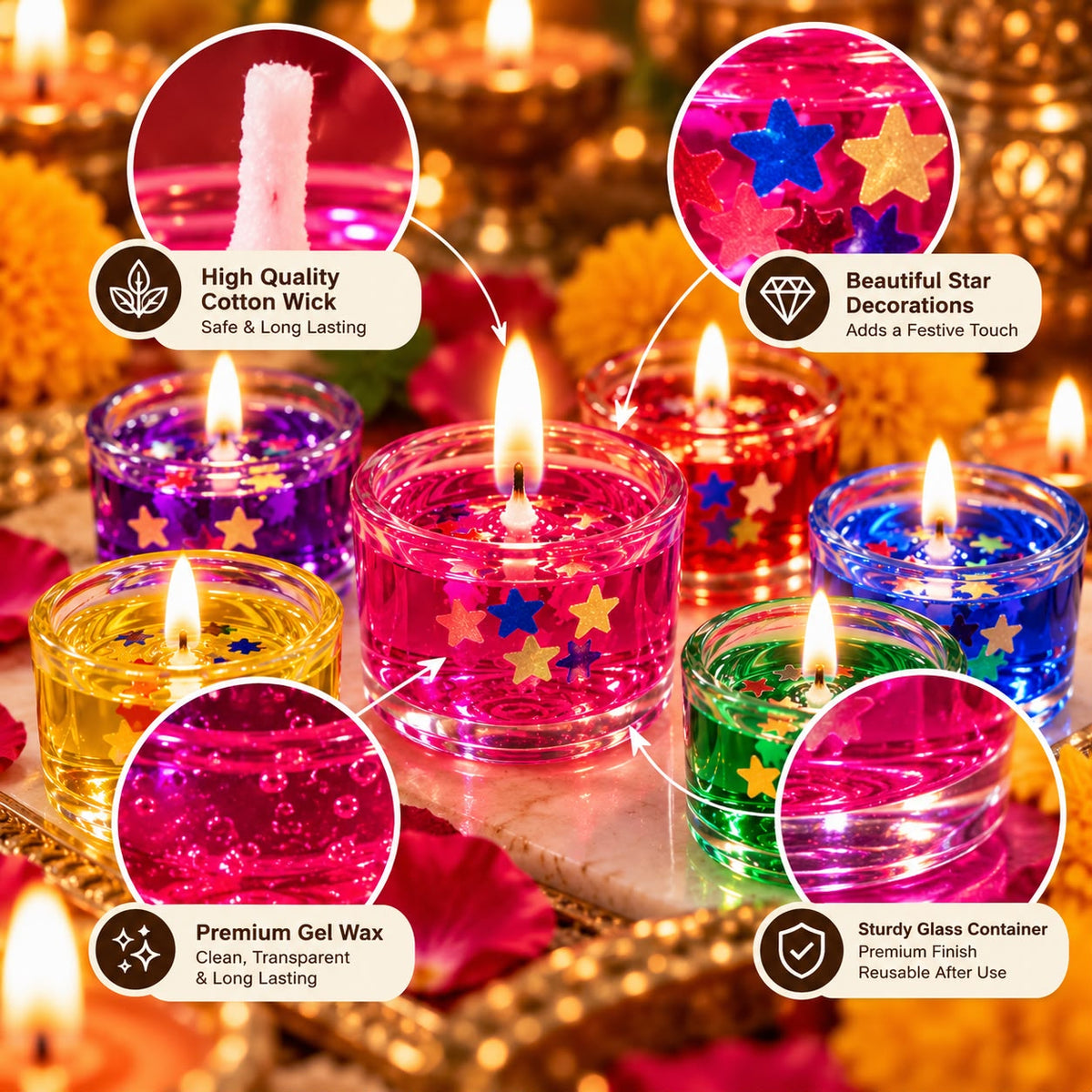 Colorful Mini Gel Candle Set – 6 Pieces