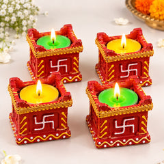 Traditional Red Decorative Tealight Candle Set – 4 Pieces