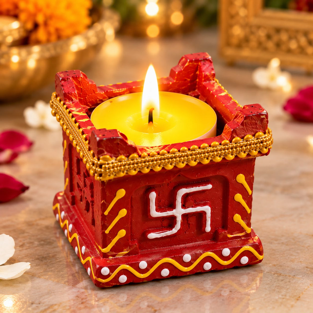 Traditional Red Decorative Tealight Candle Set – 4 Pieces