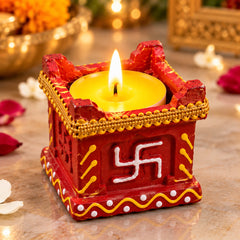 Traditional Red Decorative Tealight Candle Set – 4 Pieces