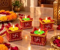 Traditional Red Decorative Tealight Candle Set – 4 Pieces